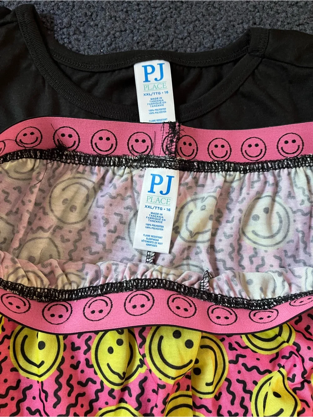 Weekend Vibes Black & Pink Smiley Kids Pajama Set